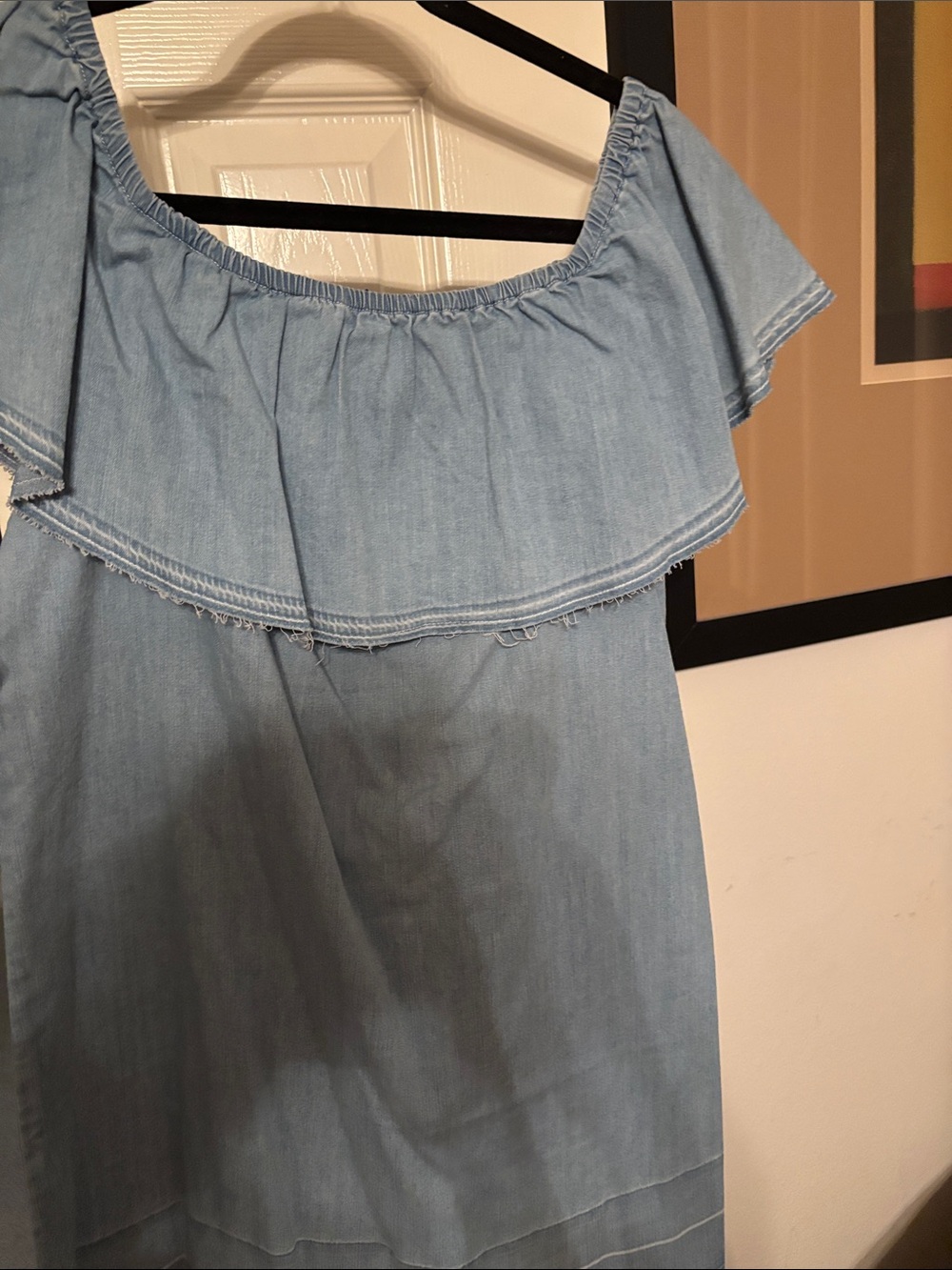 7 For All Mankind Light Blue Off-Shoulder Ruffle Dress - Picture 4 of 4